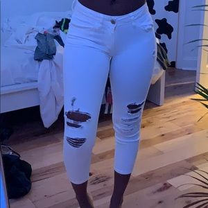 cropped white ripped skinny jeans